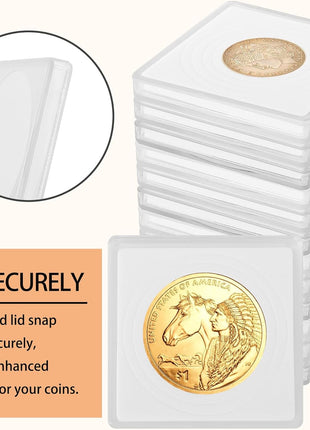 60 Pcs Coin Holders for Collectors, Clear Coin Cases with 5-Size Sponge Gaskets 20/25/30/35/40Mm, Plastic Coin Slabs and Coin Protectors for Silver Dollar Collectors Collection Supplies, White