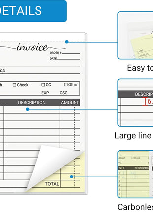 12 Pack Invoice Books for Small Business, 3.5 X 5.5 Inch 2 Part Carbonless Receipt Books, Carbon Duplicate Copy Order Form Book, Convenient Invoice Pads, 50 Sets Each Pad,Total 600 Sets
