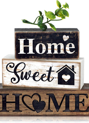 4 Pcs Farmhouse Wooden Tabletop Decor Farmhouse Tiered Tray Decor Rustic Eucalyptus Leaves Wood Block Sign Gift Sweet Home Centerpiece Home Table Decortion
