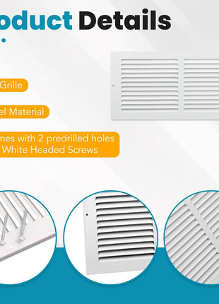 Return Air Grille,Fits 14X6 Duct Opening,Steel Return Vent Cover, White Vent Cover Grill for Sidewall and Ceiling,Havc Cold Air Return Vent Cover,Overall Size:15.8"W X 7.9"H