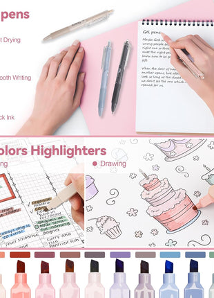 61 PCS Aesthetic School Supplies with Cute Pencil Case, Pastel No Bleed Highlighters, Gel & Erasable Pens, Mechanical Pencils, Refills, Complete Essentials Stationery Kit for Students (Pink)