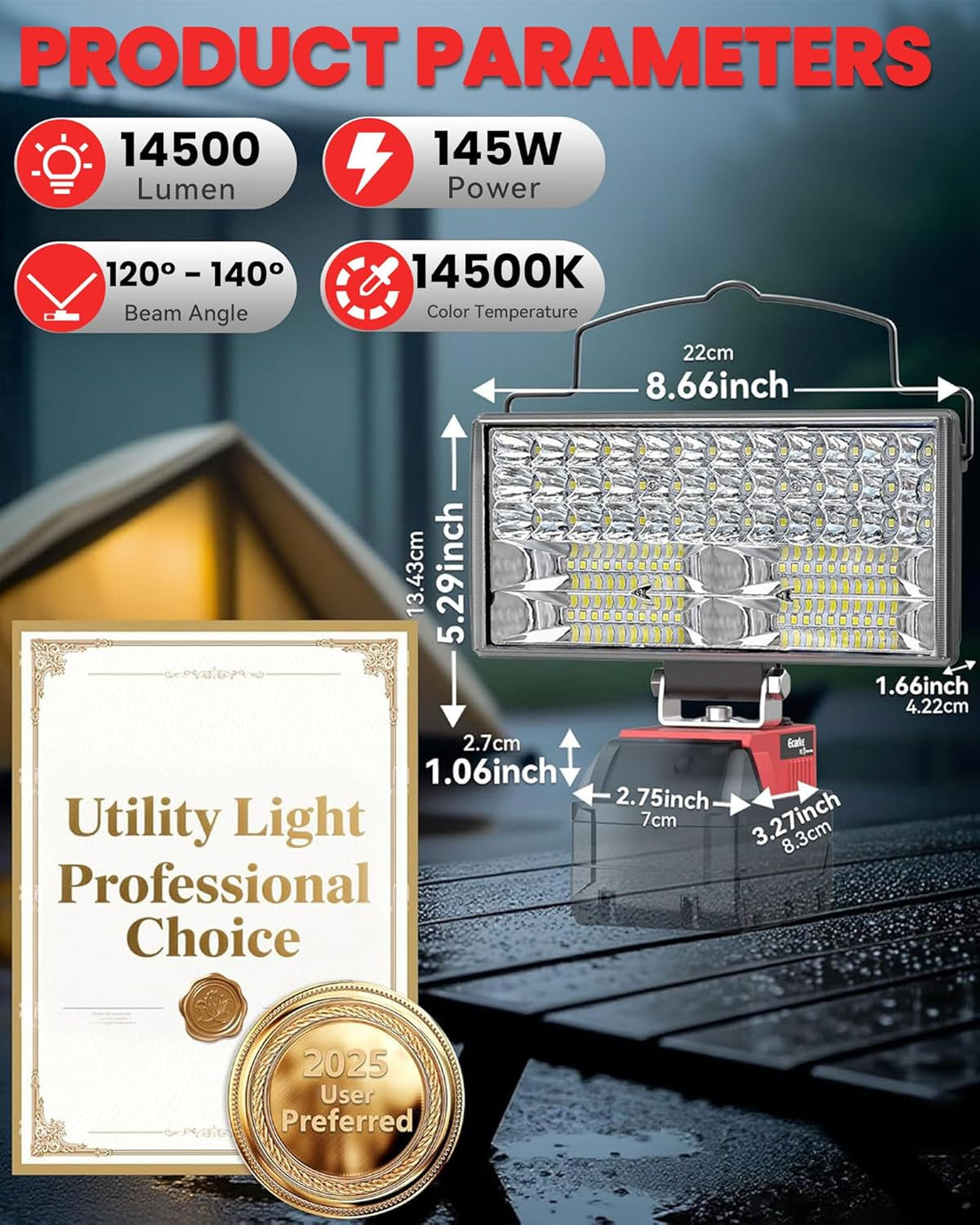 LED Work Light Compatible with Milwaukee 18V Battery, 7&