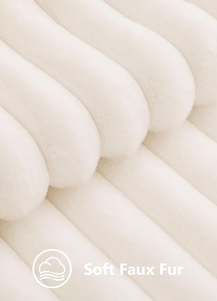 Summer Cozy Faux Fur Throw Pillow Covers 14X36 Pack of 1 Decorative Soft Plush Striped Lumbar Modern Farmhouse Boho Couch Pillow Cases with Velvet Back for Sofa Bed Living Room, Cream White