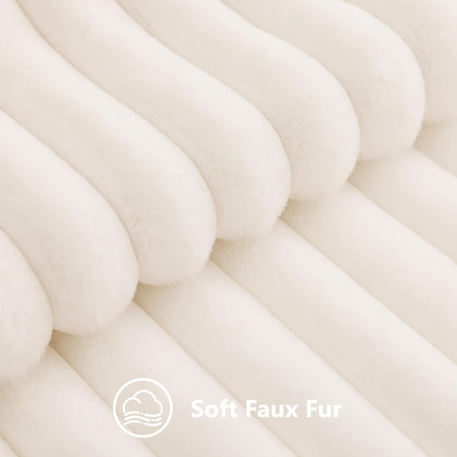 Summer Cozy Faux Fur Throw Pillow Covers 14X36 Pack of 1 Decorative Soft Plush Striped Lumbar Modern Farmhouse Boho Couch Pillow Cases with Velvet Back for Sofa Bed Living Room, Cream White