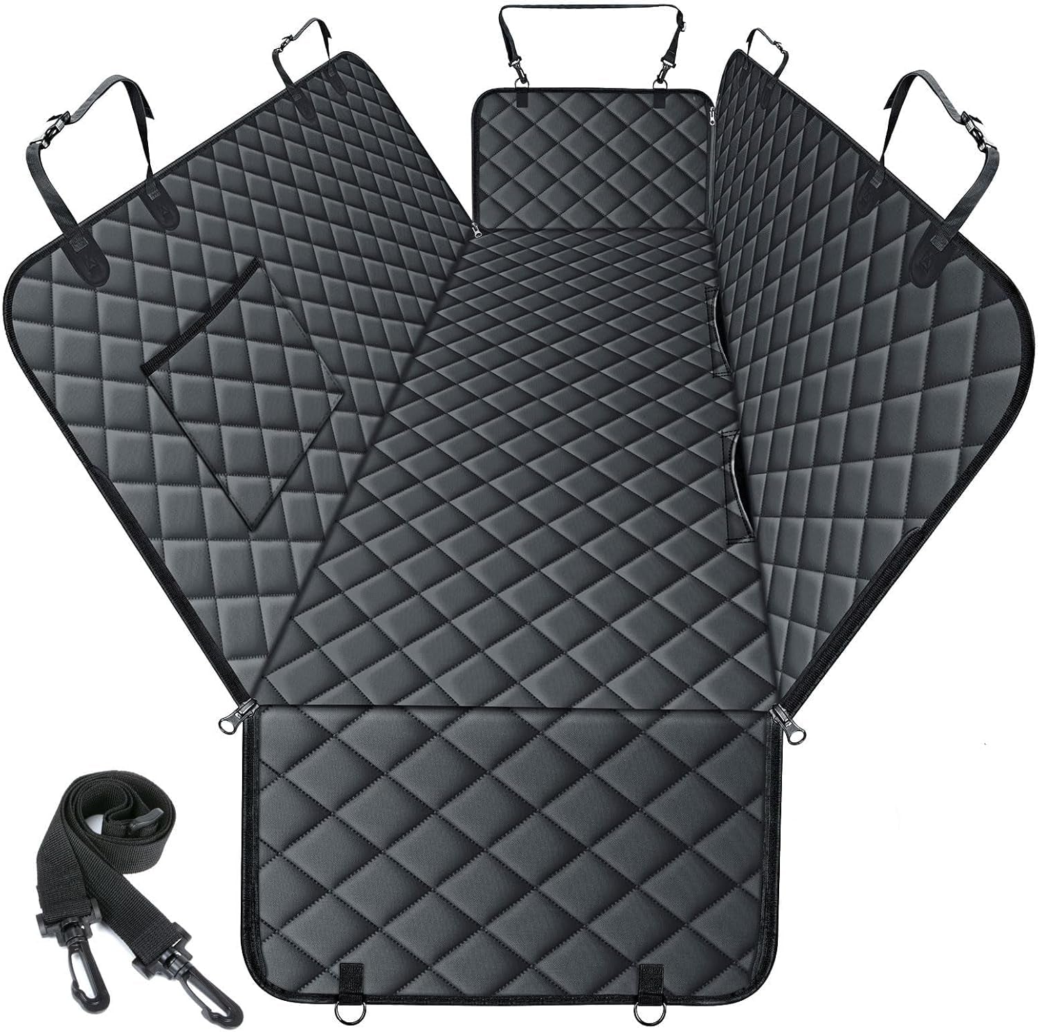 Waterproof Dog Car Seat Cover for Back Seat - Durable, Scratch Proof Pet Hammock with Nonslip Design &amp; Storage Pockets, Fits Cars, Suvs, Trucks- S, Black