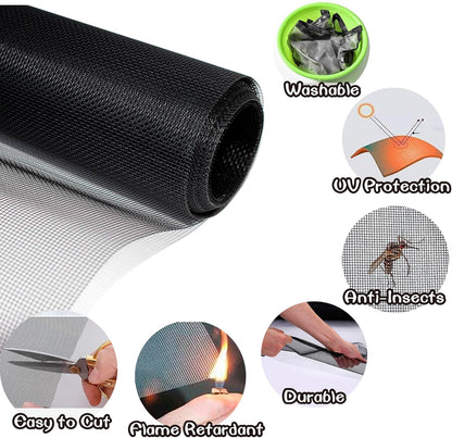OVISEEN Insect Mesh, Fiberglass Window Screen Mesh 47 X 98 Inches Fly Screen Adjustable Mesh Replacement, Flies Mosquitoes Bugs Net for Windows Doors Patio (Black)