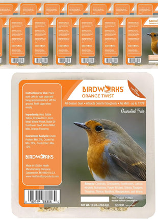 Orange Twist All Season No Mess Suet Cake Birders Pack, Food for Woodpeckers, Cardinals, Siskins, Sparrows, Finch'S & Many More Wild Birds & More - 10Oz, (Pack of 16)