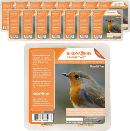 Orange Twist All Season No Mess Suet Cake Birders Pack, Food for Woodpeckers, Cardinals, Siskins, Sparrows, Finch&