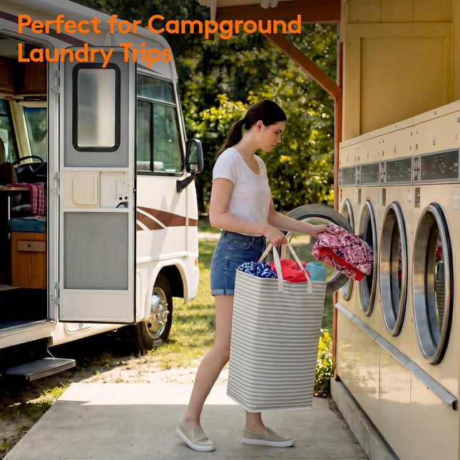 2 Pack Laundry Basket 80L Each, Collapsible Clothes Hamper with Reinforced Handles, Freestanding Waterproof Design for Bedroom and Laundry Room, Grey 160L Total