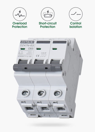 3 Pole DIN Rail Mount Circuit Breaker, 40 Amp 240V AC Miniature Circuit Breaker, Thermal Magnetic Trip AC Disconnect Switch MCB C40