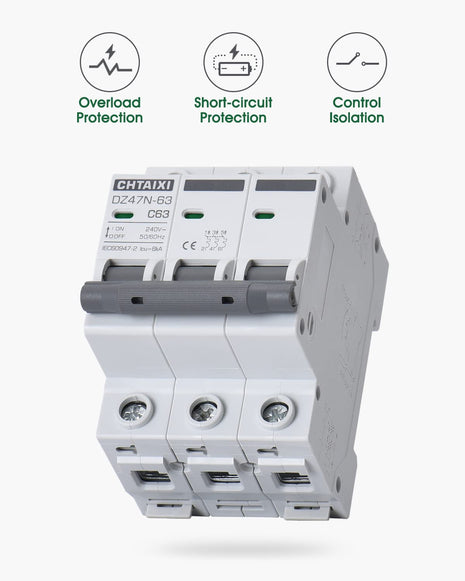 3 Pole DIN Rail Mount Circuit Breaker, 40 Amp 240V AC Miniature Circuit Breaker, Thermal Magnetic Trip AC Disconnect Switch MCB C40