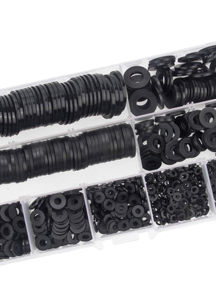 Nylon Flat Washer Assortment Set 600 Pieces, 9 Sizes - M2 M2.5 M3 M4 M5 M6 M8 M10 M12, Black