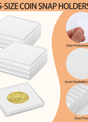 60 Pcs Coin Holders for Collectors, Clear Coin Cases with 5-Size Sponge Gaskets 20/25/30/35/40Mm, Plastic Coin Slabs and Coin Protectors for Silver Dollar Collectors Collection Supplies, White