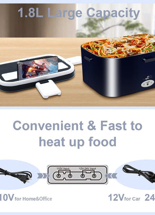 80W Fast Heating Electric Lunch Box for Men Gift-1.8L Large-Capacity Portable Food Heater for Adults-Leakproof 3-In-1 Heated Food Warmer for Car/Work with SS Fork&Spoon and Carry Bag