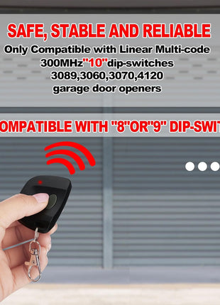 6 Pcs Garage Door Remote Compatible with Linear Multicode 300Mhz 10 Dip Switch 3089 3060 3070 Gate Opener Remote Multicode Gate Opener with Keychain (Black)