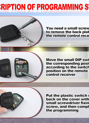 6 Pcs Garage Door Remote Compatible with Linear Multicode 300Mhz 10 Dip Switch 3089 3060 3070 Gate Opener Remote Multicode Gate Opener with Keychain (Black)