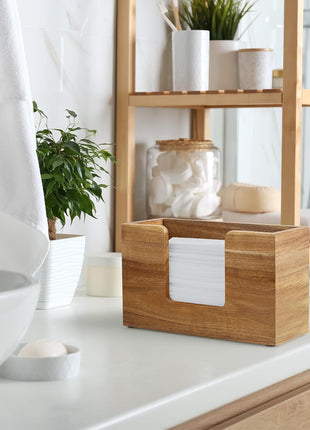 Paper Towel Dispenser Countertop, Acacia Wood Bathroom Paper Towel Holder, Napkin Holder for Kitchen, Multifold C-Fold, Z-Fold, Trifold for Bathroom Toilet Home