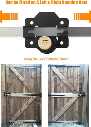 Barn Door Lock, Fence Gate Lock, Double Sided Gate Latch, Gate Lock for Wodden Garage Door, Supplied with 5 Keys, Work with 2.75" Wooden Vinyl Metal Gate, for Right & Left Door