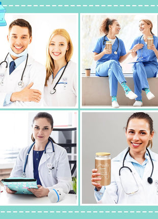 6 Pcs Nurse Week Appreciation Gifts Dentist Hygienist Gifts 16 Oz Glass Cups with Lid Makeup Bag Socks Badge Holder Tooth Brush Pot for Women Doctor Nurse Appreciation Accessories(Blue)