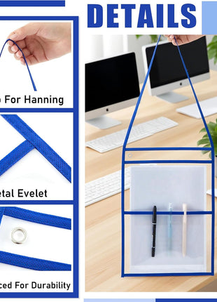 15 Job Ticket Holder 9 X 12 Dry Erase Pocket Sleeves Work Order Plastic Sleeves with Hanging Strap Reusable Repair Shop Ticket Holders, Both Sides Clear (Blue)