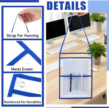 15 Job Ticket Holder 9 X 12 Dry Erase Pocket Sleeves Work Order Plastic Sleeves with Hanging Strap Reusable Repair Shop Ticket Holders, Both Sides Clear (Blue)