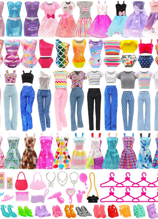 51 PCS Doll Clothes and Accessories Including Fashion Dresses, Tops and Pants Outfits, Party Dresses, Swimsuits Bikini 38 PCS Shoes Hangers and Other Accessories for 11.5 Inch Dolls