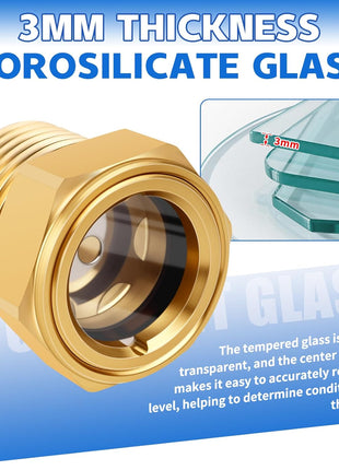 3/4 NPT Air Compressor Oil Sight Glass, Male Hex Head Compresssor Oil Sight Glass, Heavy Duty Solid Brass Oil Sight Glass Liquid Level Gauge Oil Indicator Window for Air Compressor Gearbox Tank