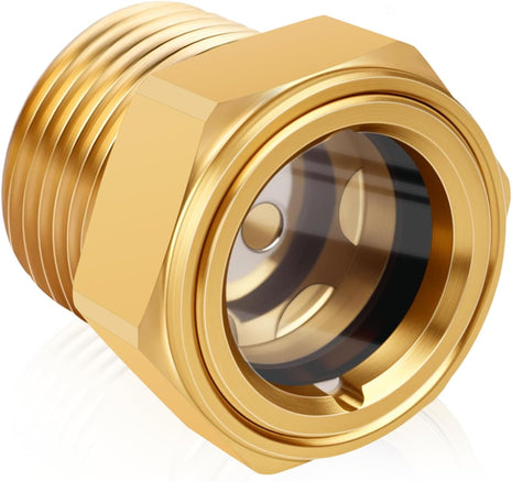 3/4 NPT Air Compressor Oil Sight Glass, Male Hex Head Compresssor Oil Sight Glass, Heavy Duty Solid Brass Oil Sight Glass Liquid Level Gauge Oil Indicator Window for Air Compressor Gearbox Tank