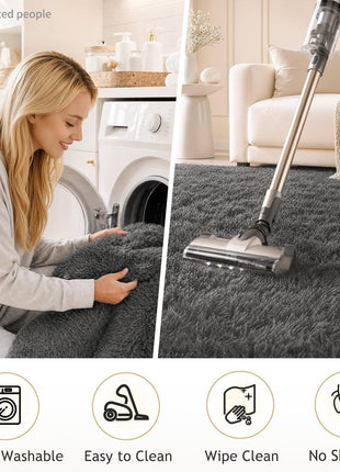 Area Rugs for Living Room Bedroom, Washable Non-Slip Fluffy Soft Grey Shag Carpet, Indoor Floor Gray 4X6 Fuzzy Shaggy Living Room Plush Rug for Kids Home Dorm Decor Aesthetic