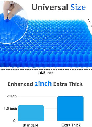 Gel Seat Cushion for Long Sitting, Extra Thick Gel Cushion for Wheelchair Soft Chair Pads for Office Home Chairs Car Seats Long Trips - Back Sciatica Hip Tailbone Pain Relief Cushion (Blue)