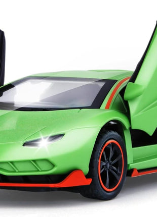 Toy Cars for Boys Age 3-12 1/ Small Diecast Metal Model Car Toys with Light and Sound Pull Back Sport Car for 3+ Years Old Kids Birthday (Green)
