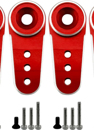 4Pack Aluminum 15T Servo Horn Arms RC Mini Servo Horns Toy Car Accessories Compatible with Emax ES08MA Servo Fit for Axial SCX24 1/24 RC Crawler (Red)