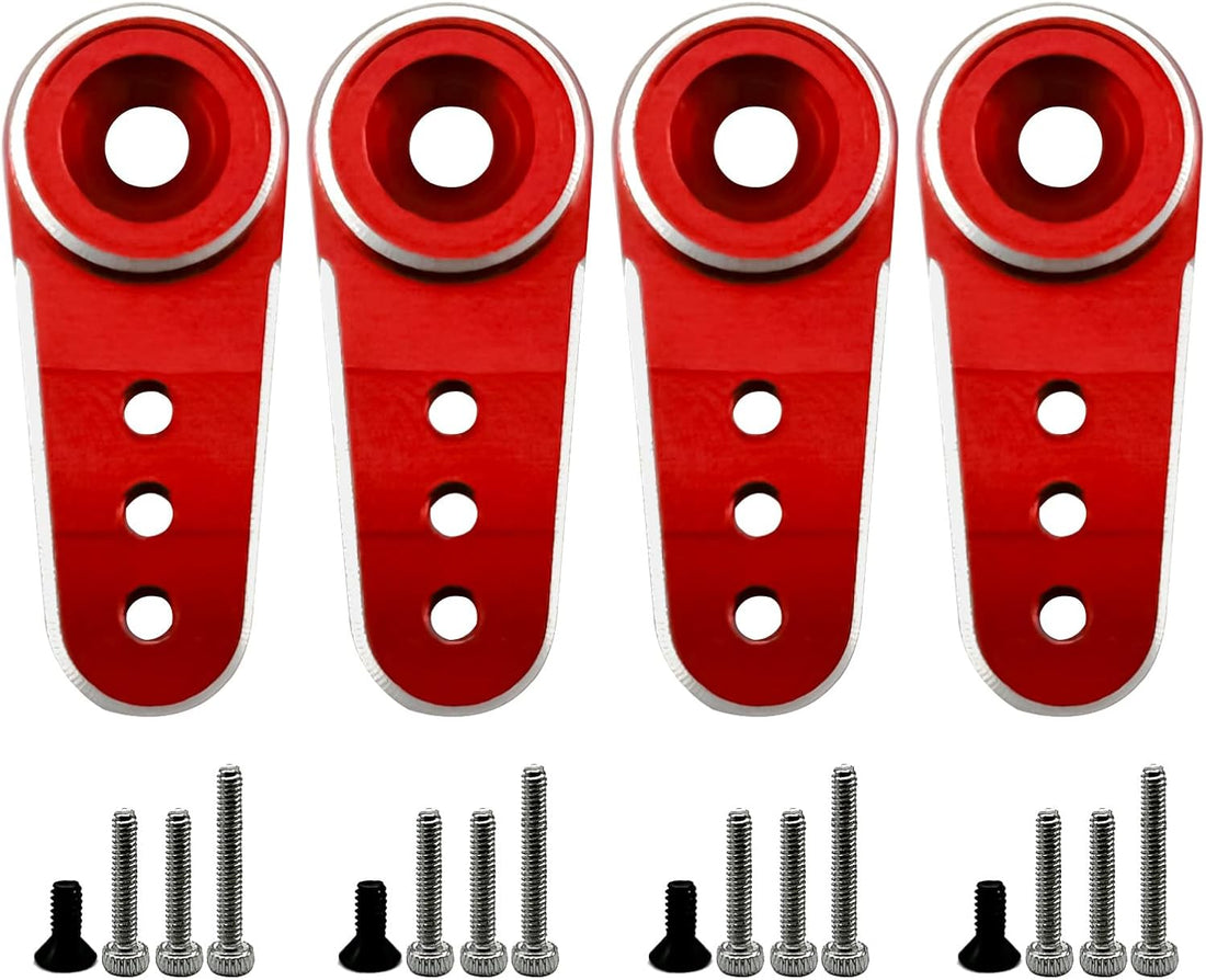 4Pack Aluminum 15T Servo Horn Arms RC Mini Servo Horns Toy Car Accessories Compatible with Emax ES08MA Servo Fit for Axial SCX24 1/24 RC Crawler (Red)