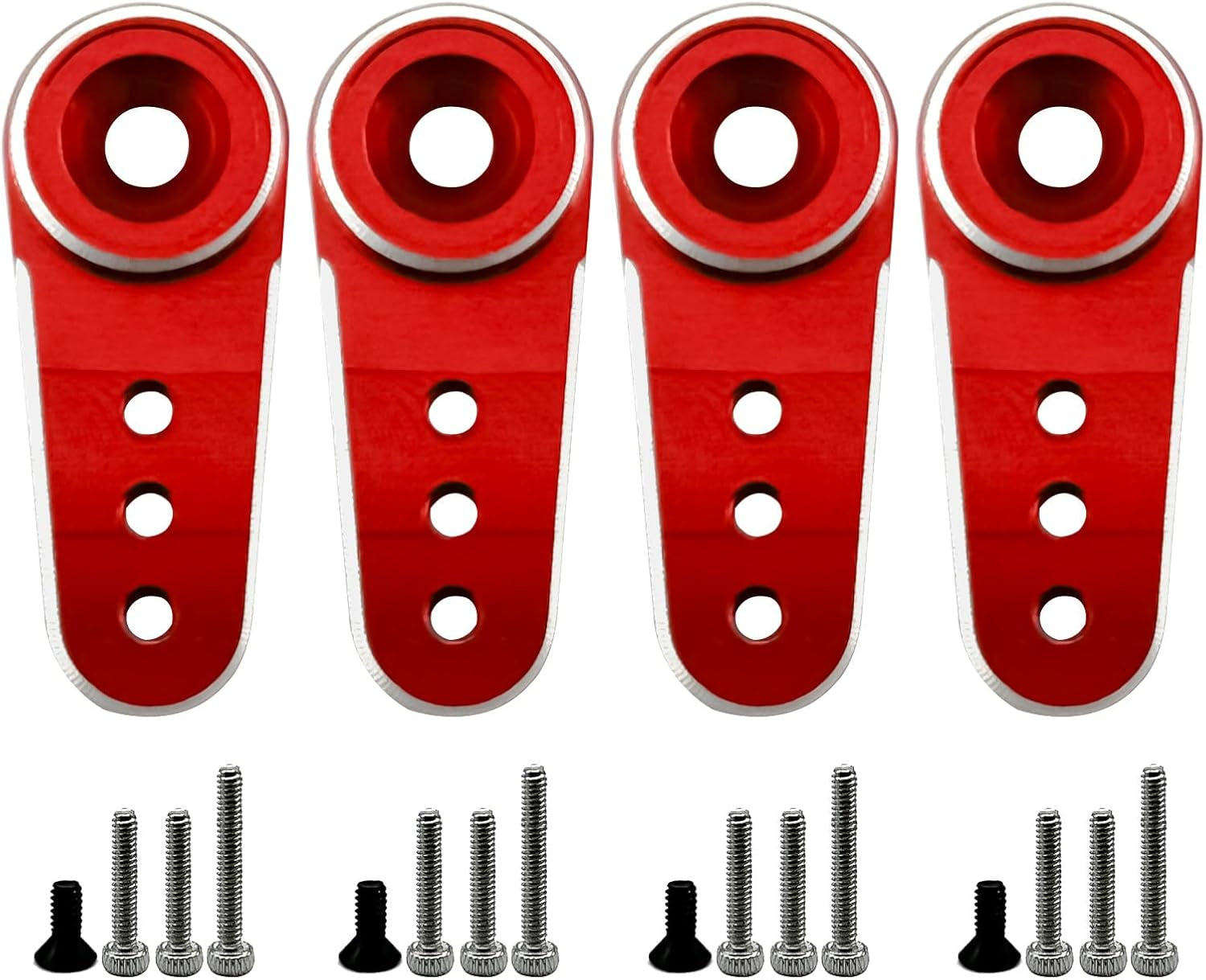 4Pack Aluminum 15T Servo Horn Arms RC Mini Servo Horns Toy Car Accessories Compatible with Emax ES08MA Servo Fit for Axial SCX24 1/24 RC Crawler (Red)