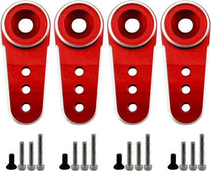 4Pack Aluminum 15T Servo Horn Arms RC Mini Servo Horns Toy Car Accessories Compatible with Emax ES08MA Servo Fit for Axial SCX24 1/24 RC Crawler (Red)