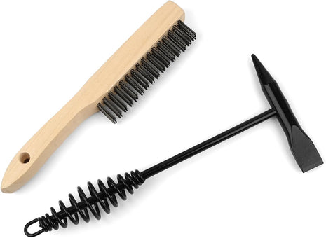 2 Pack Welding Chipping Hammer and Wire Brush Set – 11" Hammer with Coil Spring Handle, Cone and Vertical Chisel and 9.8" Stainless Steel Brush for Slag, Spatter, Residue Removal