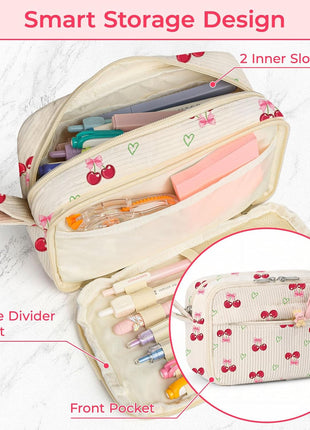 62PCS Aesthetic School Supplies with Corduroy Pencil Case, Pastel Highlighters Gel Pens Mechanical Pencils, Cute College Essentials Set (Cherry)