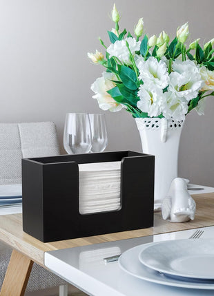 Wooden Paper Towel Dispenser Countertop, Bathroom Guest Towel Holder for Multifold C-Fold Z-Fold Trifold Hand Towels, Black Wood Napkin Holder for Kitchen, Vanity, Powder Room