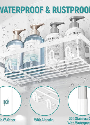 5 Pack Shower Caddy Organizer Rack Shelf for inside Shower, Self Adhesive Wall Storage Basket Rustproof Stainless Steel Shampoo Holder Bathroom Accessory Decor Set, White