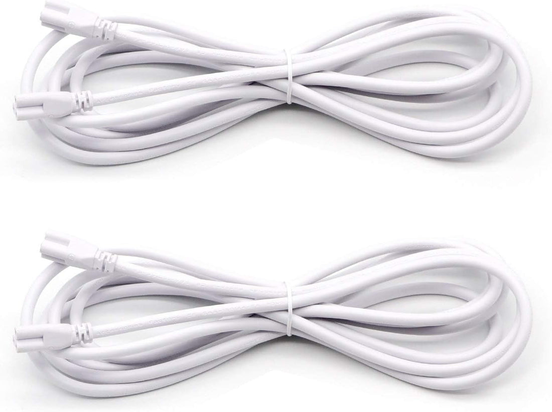 T5 T8 Extension Cords, 10 Ft 3 Meter Connectorcord, 3-Prong Extended Power Cable for Integratedled Tube Light, Single LED Shop Garage Lightfixture, under Cabinet Lights Pack of 2(10FT 2Pcs)