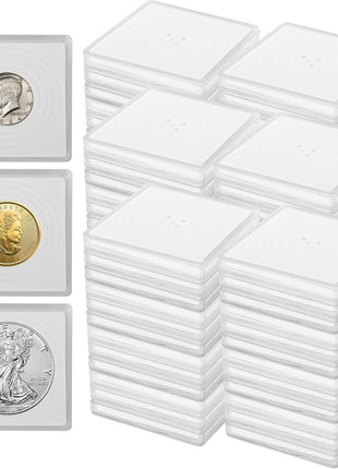 60 Pcs Coin Holders for Collectors, Clear Coin Cases with 5-Size Sponge Gaskets 20/25/30/35/40Mm, Plastic Coin Slabs and Coin Protectors for Silver Dollar Collectors Collection Supplies, White