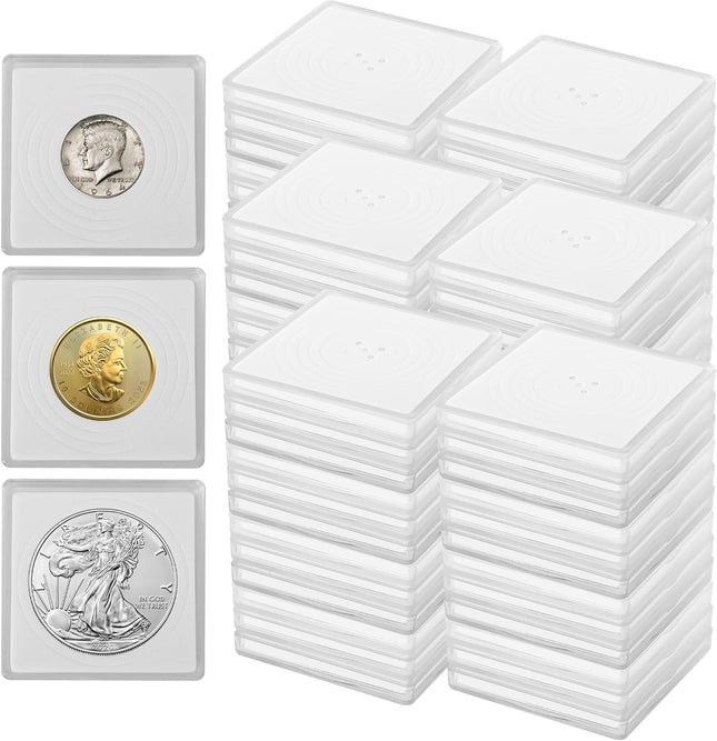 60 Pcs Coin Holders for Collectors, Clear Coin Cases with 5-Size Sponge Gaskets 20/25/30/35/40Mm, Plastic Coin Slabs and Coin Protectors for Silver Dollar Collectors Collection Supplies, White