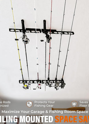 Fishing Rod Racks Wall or Ceiling Fishing Rod/Pole Rack Holder Storage Hook Holds Fishing Rods Wall Mounted for Garage Cabin and Basement