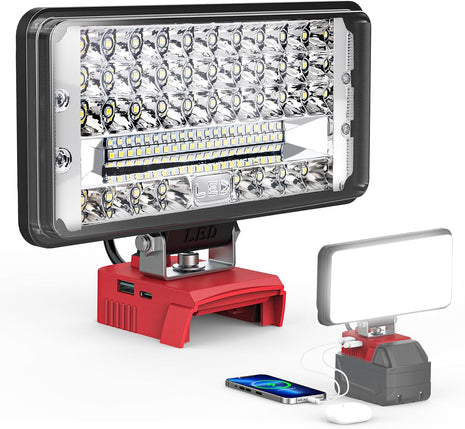 LED Work Light Compatible with Milwaukee 18V Battery, 7'' 145W Cordless Work Lights 14500 Lumens of Brightness Battery Light with Low Voltage Protection & Type-C & USB-A Charger Port