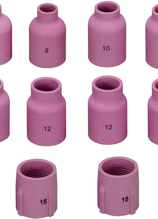 TIG Gas Lens Alumina Nozzle Ceramic Cup Jumbo Large Diameter 53N87 12# 3/4" 53N88 5/8" #10 53N89 15/16" #15 57N74 1/2" #8 57N75 3/8" #6 for SR WP 9 17 18 20 25 26 TIG Welding Torch 10Pcs
