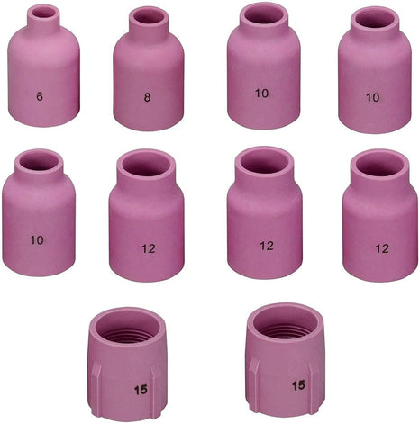 TIG Gas Lens Alumina Nozzle Ceramic Cup Jumbo Large Diameter 53N87 12# 3/4" 53N88 5/8" #10 53N89 15/16" #15 57N74 1/2" #8 57N75 3/8" #6 for SR WP 9 17 18 20 25 26 TIG Welding Torch 10Pcs