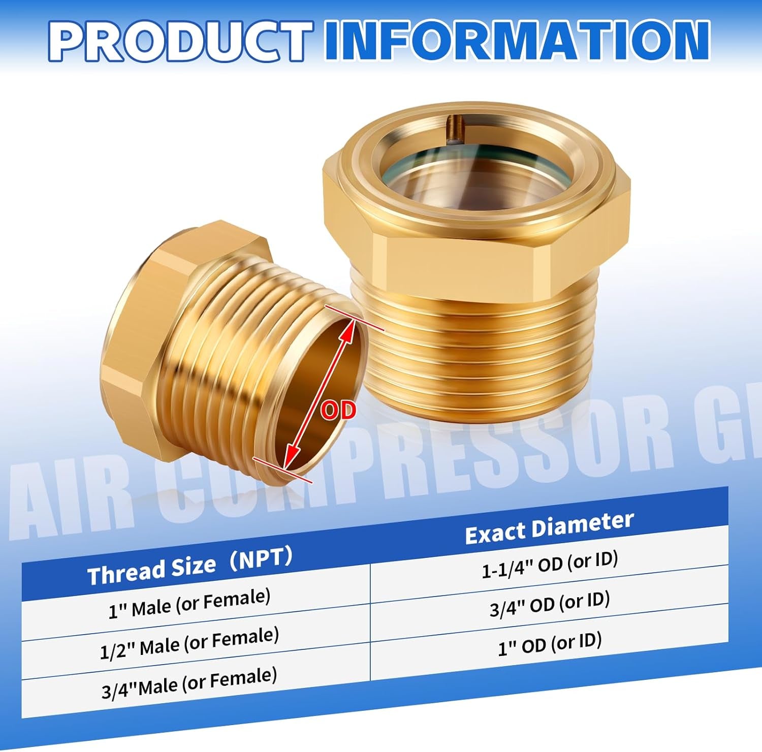 3/4 NPT Air Compressor Oil Sight Glass, Male Hex Head Compresssor Oil Sight Glass, Heavy Duty Solid Brass Oil Sight Glass Liquid Level Gauge Oil Indicator Window for Air Compressor Gearbox Tank