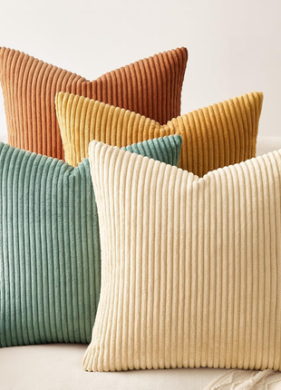 Decorative Throw Pillow Covers Cushion Cases, Set of 4 Soft Velvet Modern Double-Sided Designs, Mix and Match for Boho Farmhouse Fall Home Decor (18X18 Inch, Orange/Teal)