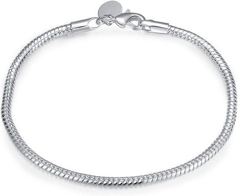Fashion Jewelry 925 Sterling Silver 3Mm Snake Cable Bracelet with Lobster Clasp