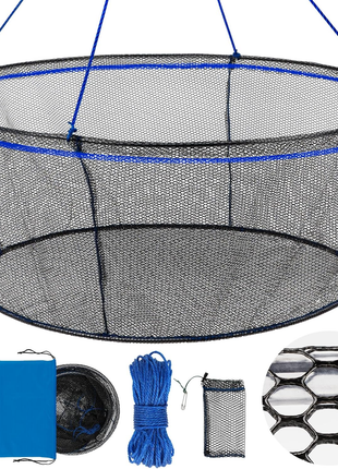 Foldable Fishing Net, Landing Fishing Pier Nets 31"/40" Hoop, Drop Net for Pulling up Fish with Rope, Portable Bridge Fishing Net for Minnows, Crawfish, Shrimp